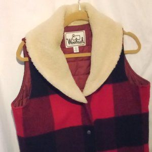 woolrich red and black plaid wool vest